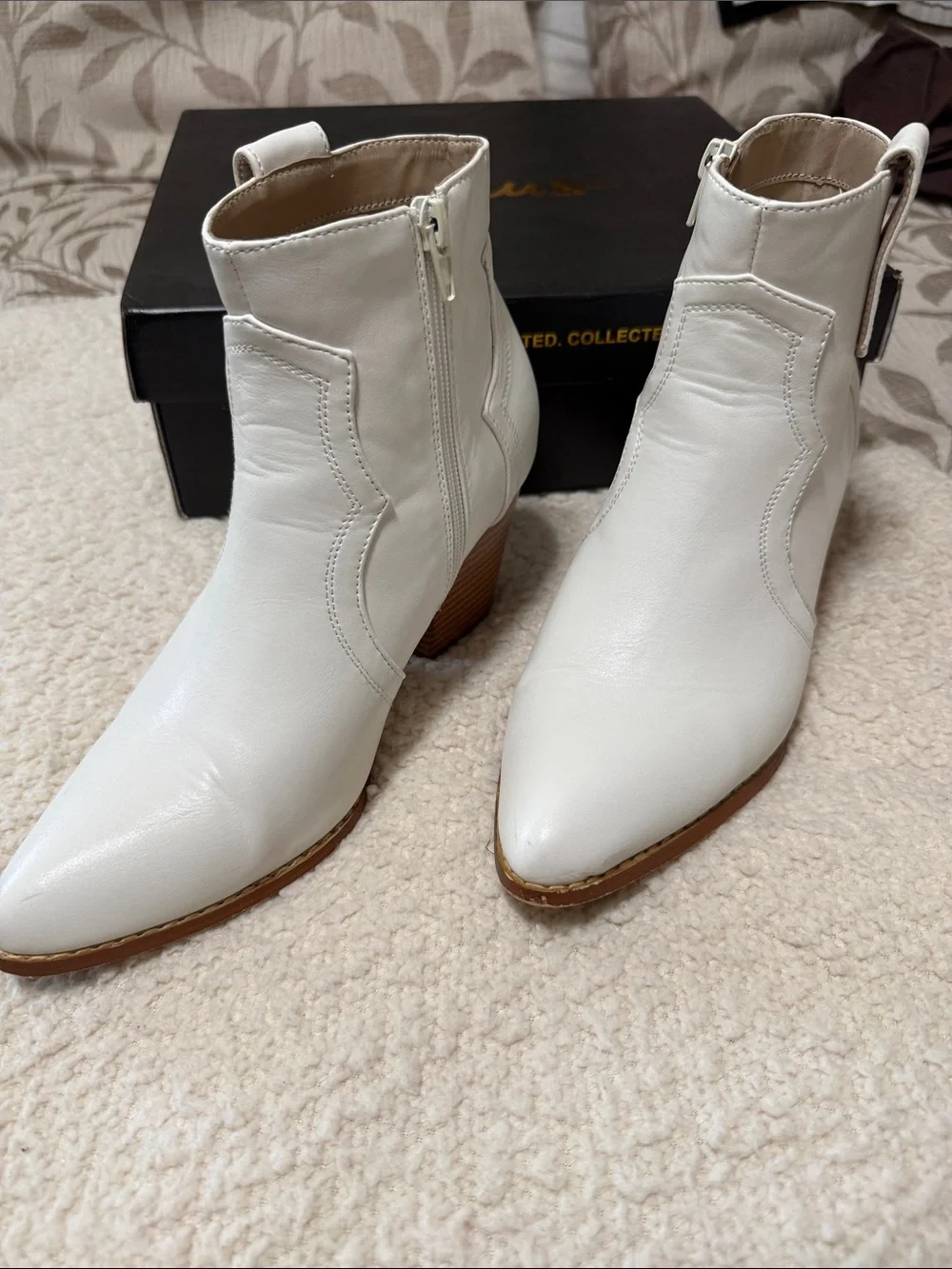 Lulu's White Pointed Toe Ankle Booties with Side Zip